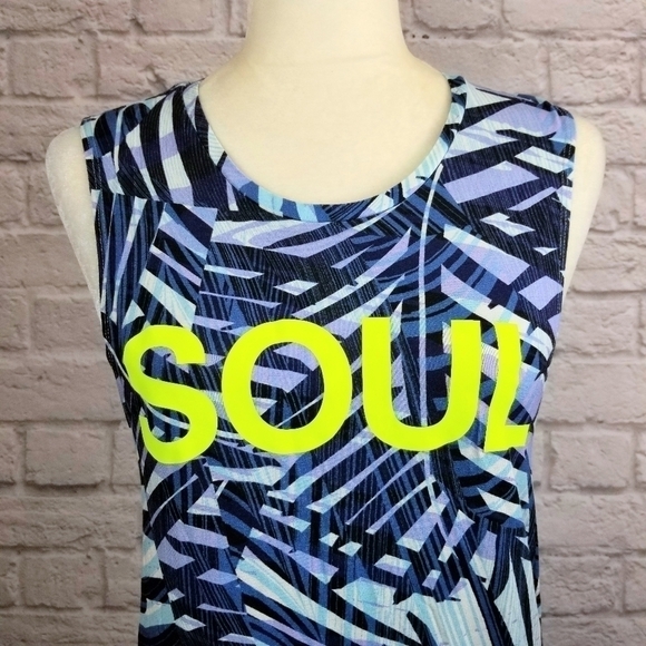 Soulcycle blue palm leaf print SOUL sleeveless active top women's size Small - Picture 3 of 9